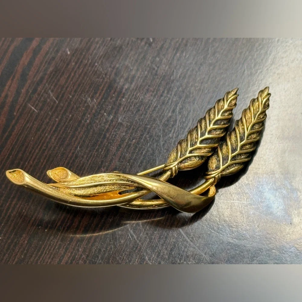Vintage Signed Paquette Wheat Sheaf Gold Tone Brooch Pin‎ -3” Long